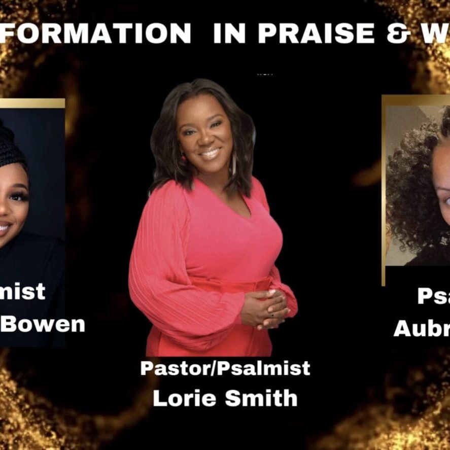 Three women leaders in praise and worship are shown with their titles.